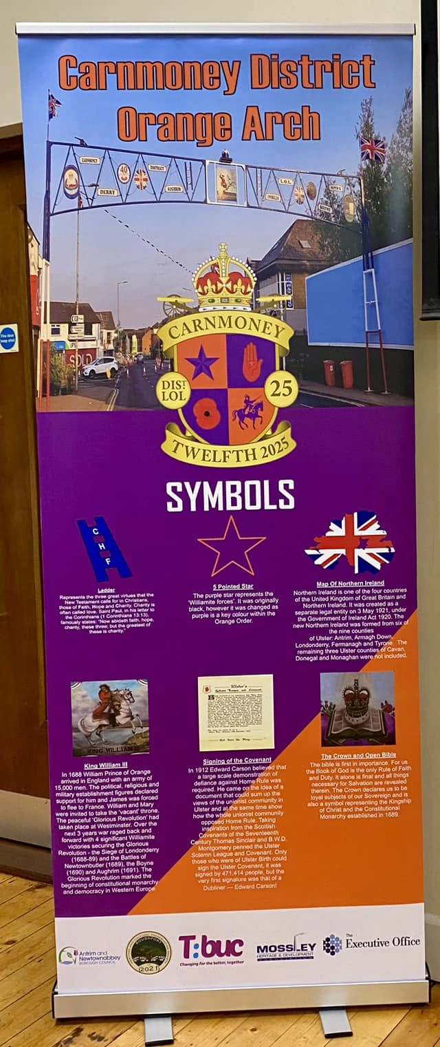 Carnmoney District Orange Arch symbols interpretation banner