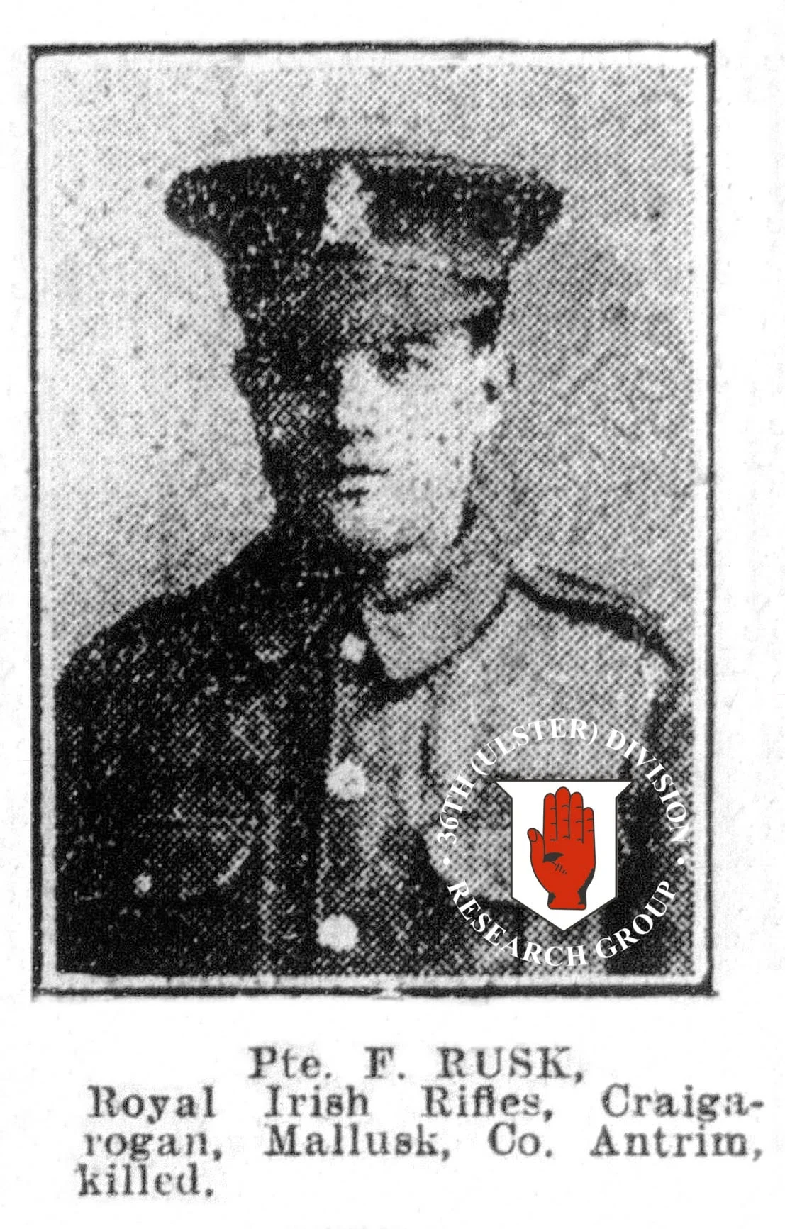 Newspaper portrait of Rifleman Francis Rusk
