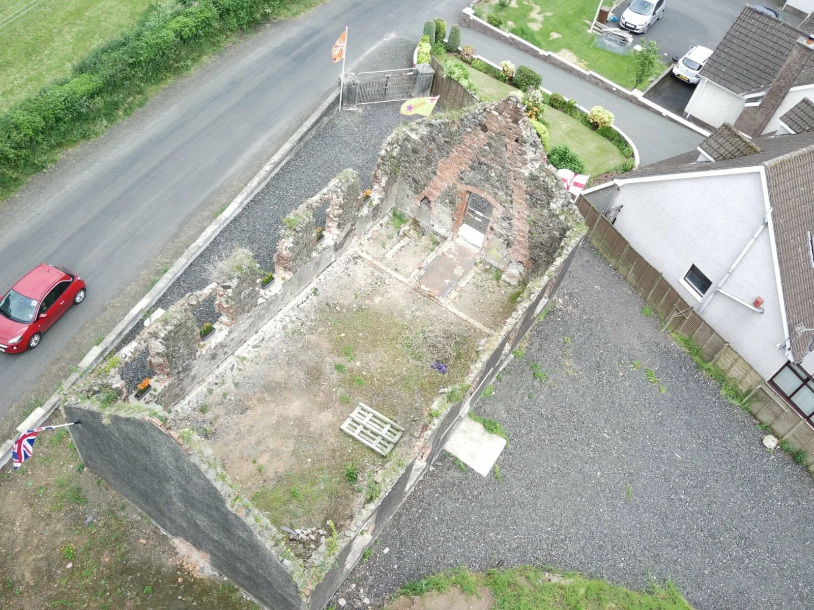 Aerial view of the surviving Roughfort Orange Hall walls