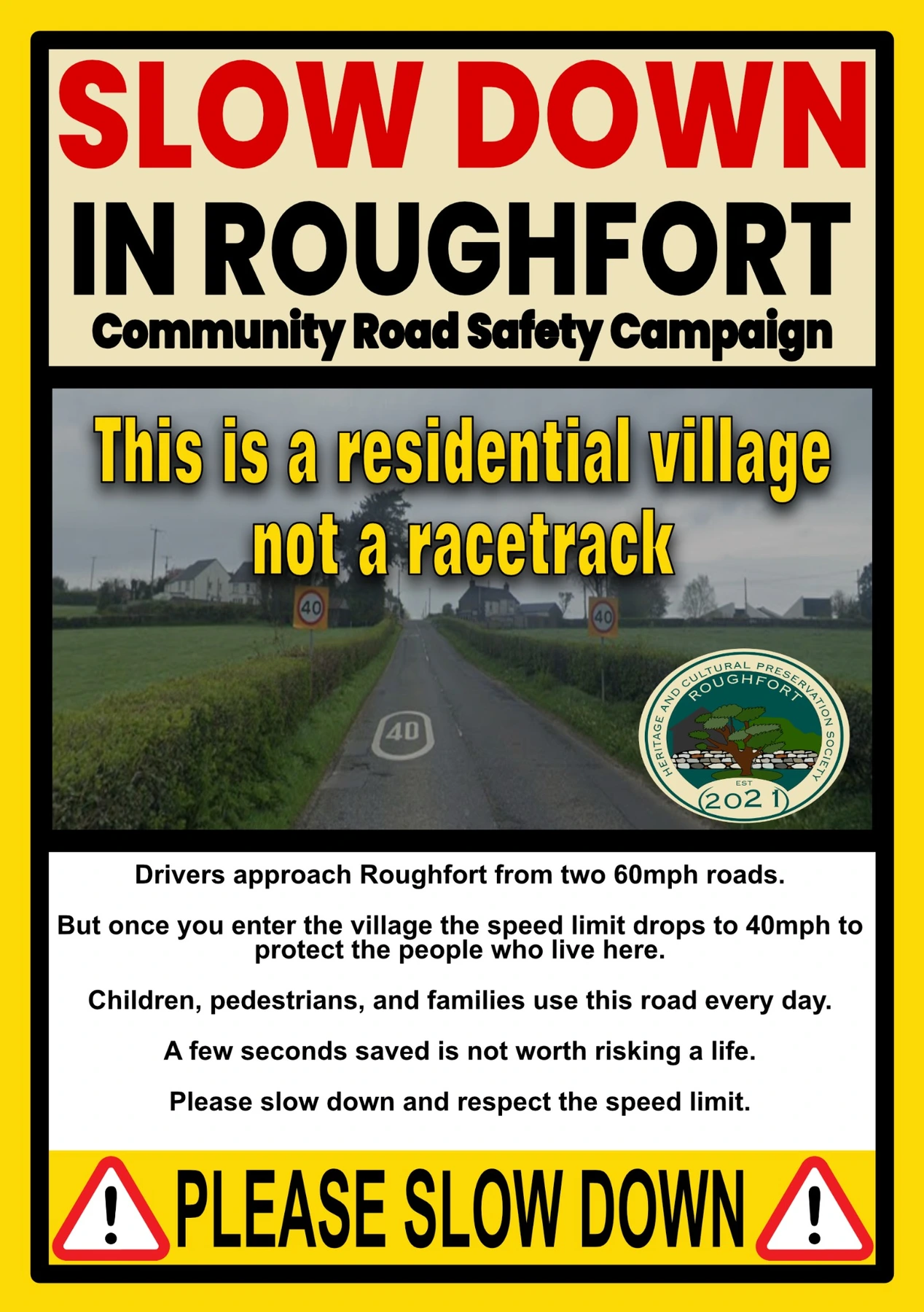 Slow Down in Roughfort – Community Road Safety Campaign