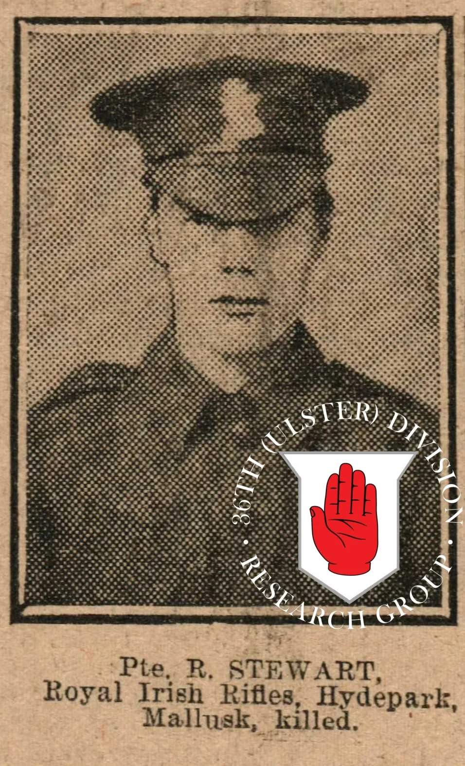 Newspaper portrait of Rifleman Robert Stewart of Hydepark